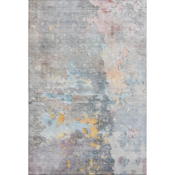 HomeRoots 8' Granite Gray Teal & Blush Abstract Washable Area Rug - UV Protected, Stain Resistant, Durable Design 692182