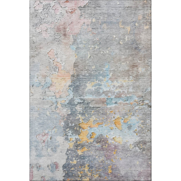 HomeRoots 8' Granite Gray Teal & Blush Abstract Washable Area Rug - UV Protected, Stain Resistant, Durable Design 692182