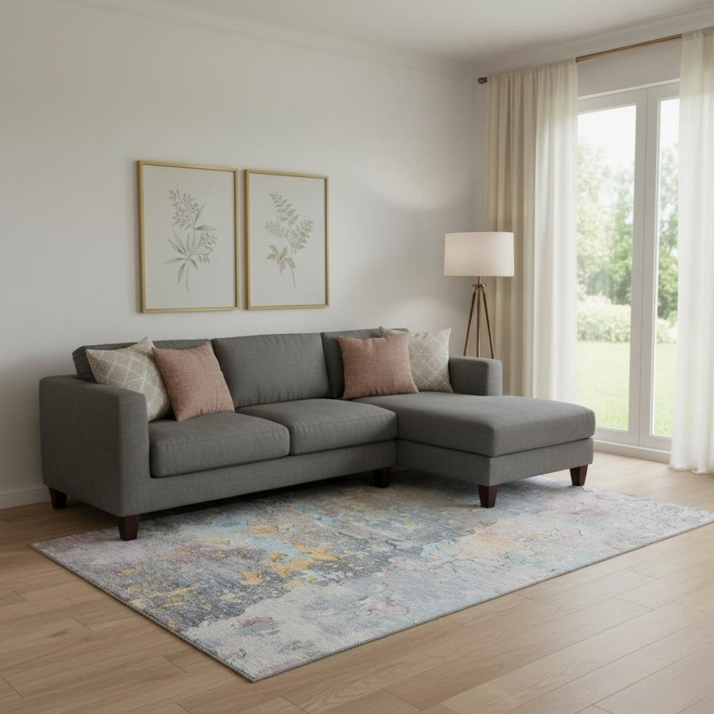 HomeRoots 9' X 12' Stylish Granite Gray, Teal & Blush Abstract Area Rug – Washable, UV Protected & Durable! 692183