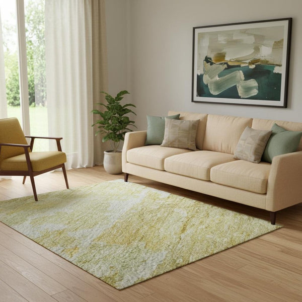 HomeRoots 5' X 8' Gold Beige Ivory Abstract Area Rug - Durable, Stain-Resistant, UV Protection for Homes 692186