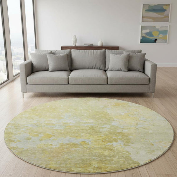 HomeRoots 8' X 8' Stylish Gold Beige Ivory Abstract Round Area Rug - Washable, UV Protected, Durable Design 692187