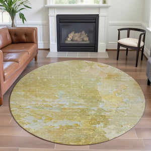 HomeRoots 8' X 8' Stylish Gold Beige Ivory Abstract Round Area Rug - Washable, UV Protected, Durable Design 692187