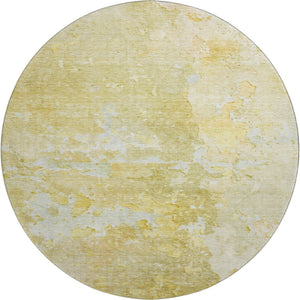 HomeRoots 8' X 8' Stylish Gold Beige Ivory Abstract Round Area Rug - Washable, UV Protected, Durable Design 692187