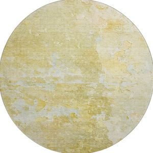 HomeRoots 8' X 8' Stylish Gold Beige Ivory Abstract Round Area Rug - Washable, UV Protected, Durable Design 692187