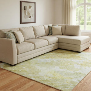HomeRoots 8' Gold Beige and Ivory Abstract Washable Area Rug - Stain-Resistant, UV Protected for Modern Homes 692188