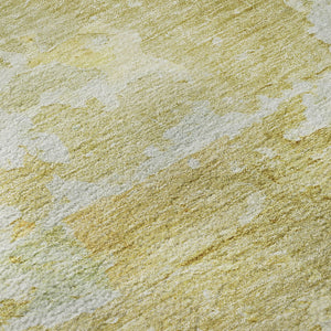 HomeRoots 8' Gold Beige and Ivory Abstract Washable Area Rug - Stain-Resistant, UV Protected for Modern Homes 692188