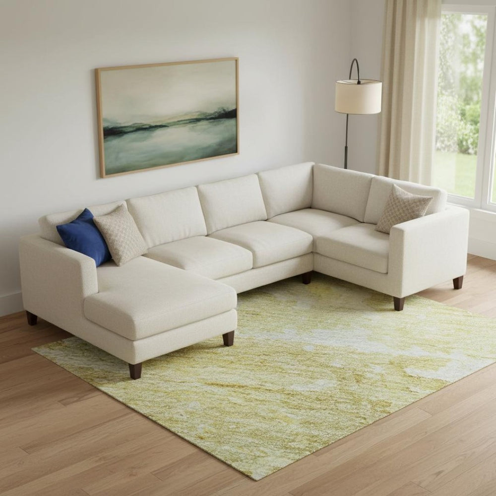 HomeRoots 9' x 12' Gold Beige Ivory Abstract Area Rug - Washable, UV-Protected, Durable for Family Spaces 692189