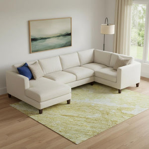 HomeRoots 9' x 12' Gold Beige Ivory Abstract Area Rug - Washable, UV-Protected, Durable for Family Spaces 692189