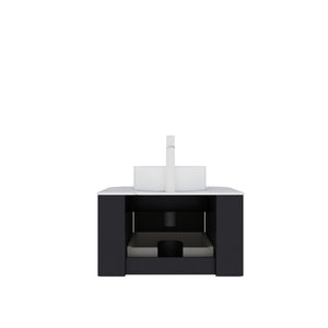 English Elm Dina Floating Bathroom Vanity with Sintered Stone Top and Crystal Glass Basin Carrara White,White+Black W2615S00396