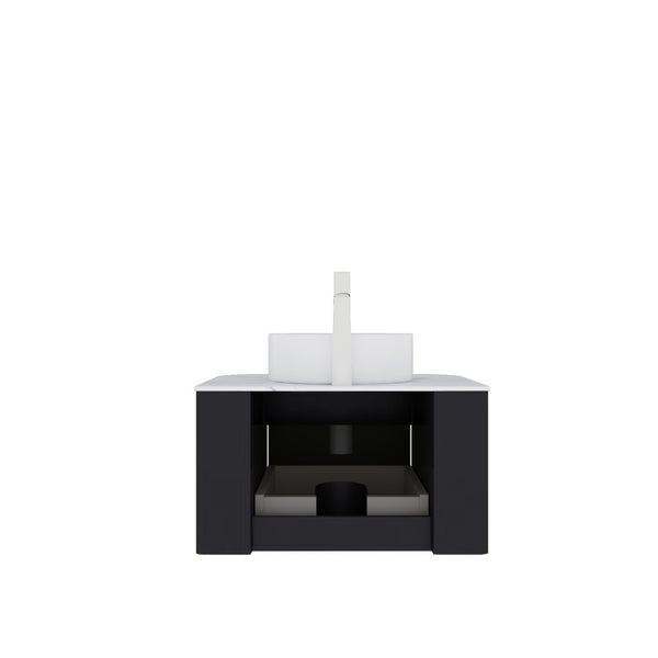 English Elm Dina Floating Bathroom Vanity with Sintered Stone Top and Crystal Glass Basin Carrara White,White+Black W2615S00396