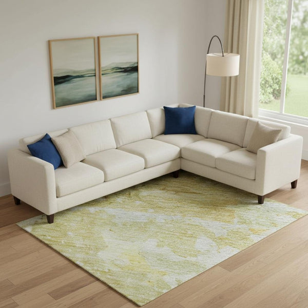 HomeRoots 10' X 14' Stylish Gold Beige and Ivory Abstract Washable Area Rug with UV Protection for Busy Homes 692190