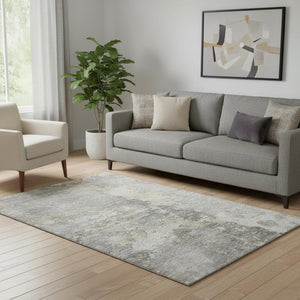 HomeRoots 5' X 8' Abstract Area Rug in Gray Beige Tan - Washable, UV Protected, Stain-Resistant, Non-Slip Design 692192