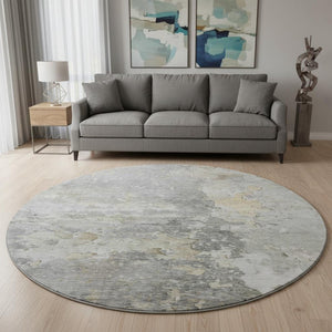 HomeRoots 8' X 8' Abstract Gray Beige Tan Round Rug - Washable, Stain-Resistant, UV Protected for Modern Homes 692193