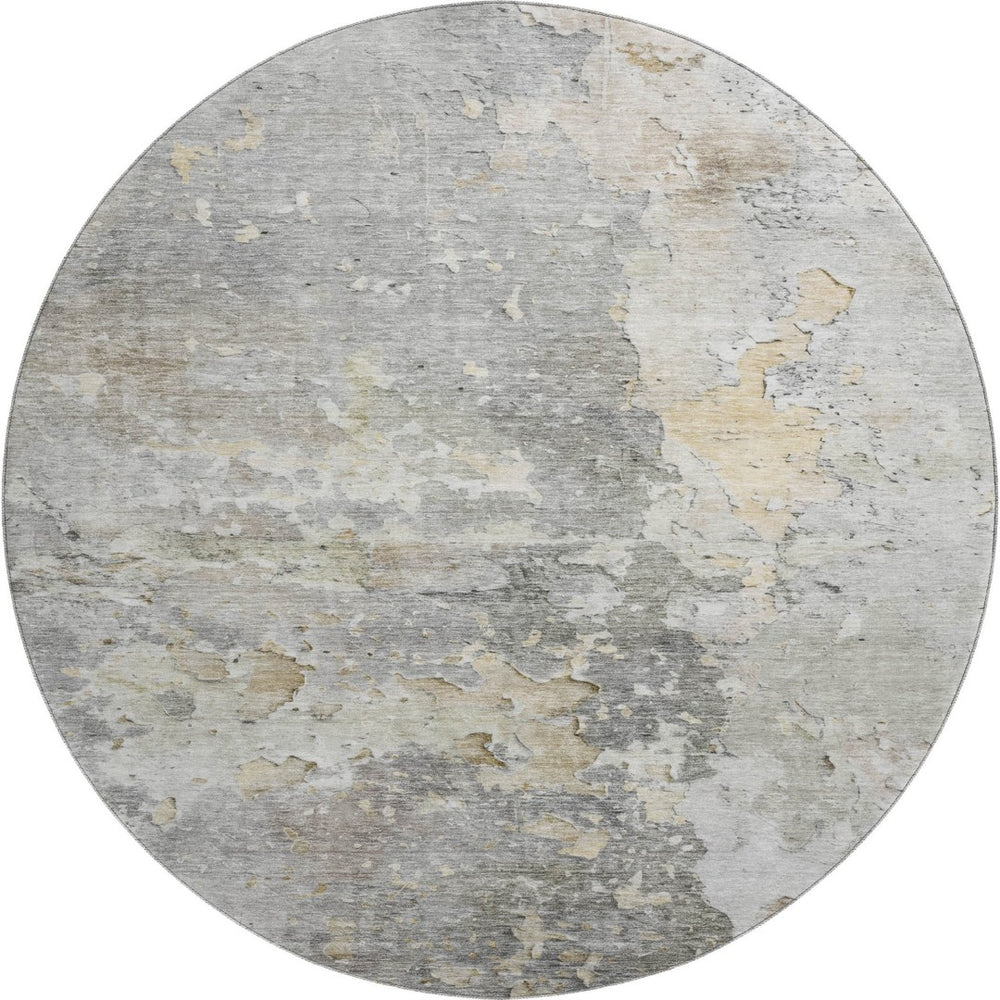 HomeRoots 8' X 8' Abstract Gray Beige Tan Round Rug - Washable, Stain-Resistant, UV Protected for Modern Homes 692193