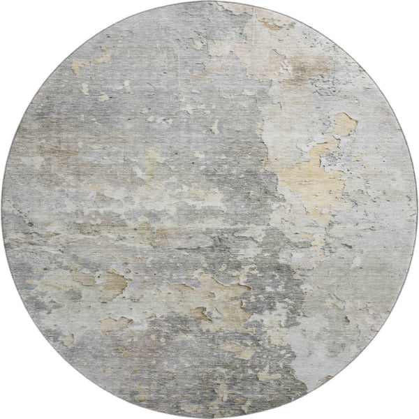 HomeRoots 8' X 8' Abstract Gray Beige Tan Round Rug - Washable, Stain-Resistant, UV Protected for Modern Homes 692193