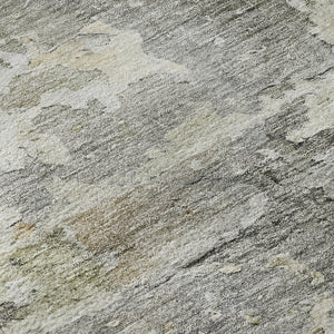 HomeRoots 8' X 8' Abstract Gray Beige Tan Round Rug - Washable, Stain-Resistant, UV Protected for Modern Homes 692193