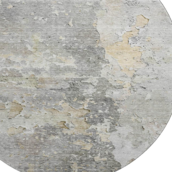 HomeRoots 8' X 8' Abstract Gray Beige Tan Round Rug - Washable, Stain-Resistant, UV Protected for Modern Homes 692193