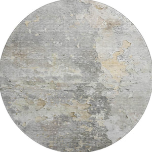 HomeRoots 8' X 8' Abstract Gray Beige Tan Round Rug - Washable, Stain-Resistant, UV Protected for Modern Homes 692193