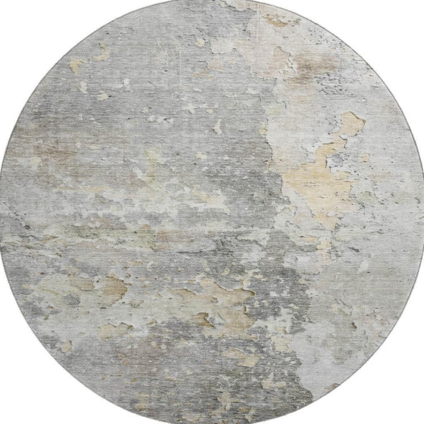 HomeRoots 8' X 8' Abstract Gray Beige Tan Round Rug - Washable, Stain-Resistant, UV Protected for Modern Homes 692193