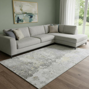 HomeRoots 8' Stylish Gray Beige Tan Abstract Area Rug - Washable, UV Protected, Durable for High-Traffic Spaces 692194