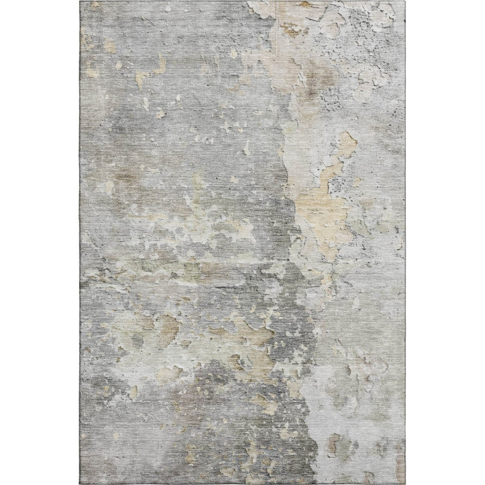 HomeRoots 8' Stylish Gray Beige Tan Abstract Area Rug - Washable, UV Protected, Durable for High-Traffic Spaces 692194