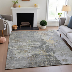 HomeRoots 9' X 12' Stylish Gray Beige Tan Abstract Area Rug – Washable, UV Protected, Durable for High Traffic Areas 692195