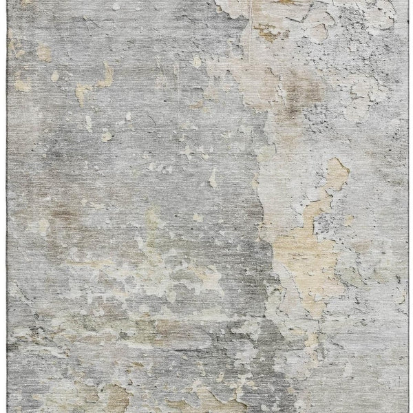 HomeRoots 9' X 12' Stylish Gray Beige Tan Abstract Area Rug – Washable, UV Protected, Durable for High Traffic Areas 692195