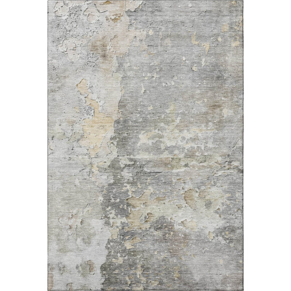 HomeRoots 9' X 12' Stylish Gray Beige Tan Abstract Area Rug – Washable, UV Protected, Durable for High Traffic Areas 692195