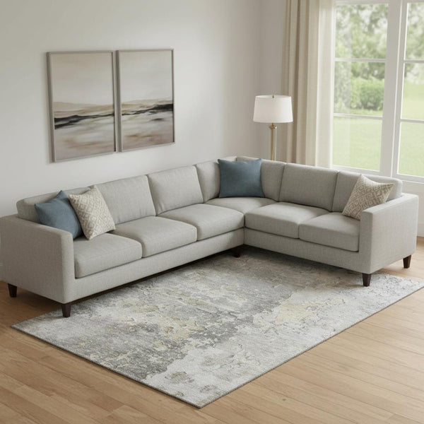HomeRoots 10' Gray Beige Tan Abstract Washable Area Rug - Stylish, Durable & UV-Protected for High-Traffic Homes 692196