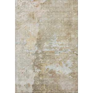 HomeRoots 5' Khaki Gray and Gold Abstract Area Rug - Washable, UV-Protected, Perfect for Busy Homes & Style! 692198