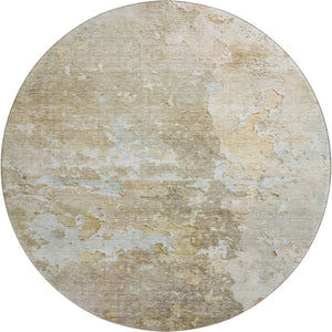 HomeRoots 8' X 8' Khaki Gray and Gold Abstract Washable Round Rug with UV Protection for Kids & Pets' Safety 692199