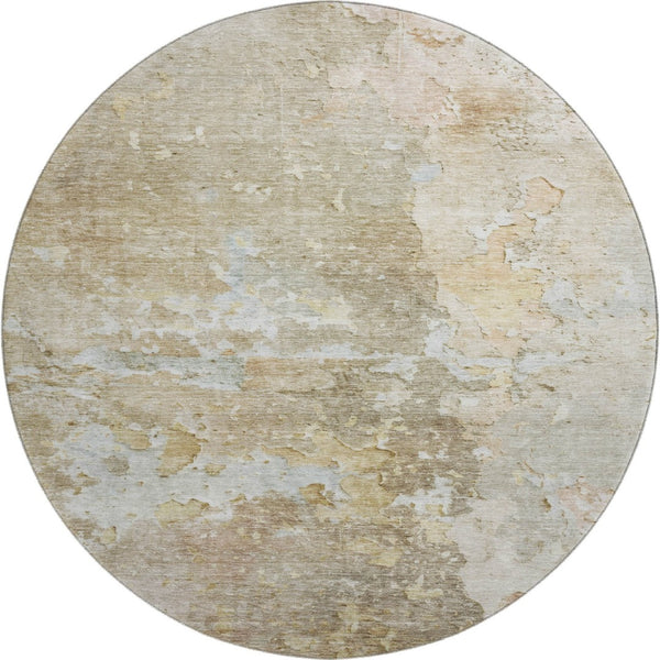 HomeRoots 8' X 8' Khaki Gray and Gold Abstract Washable Round Rug with UV Protection for Kids & Pets' Safety 692199