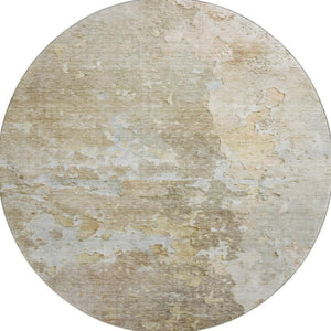 HomeRoots 8' X 8' Khaki Gray and Gold Abstract Washable Round Rug with UV Protection for Kids & Pets' Safety 692199