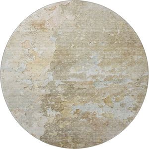 HomeRoots 8' X 8' Khaki Gray and Gold Abstract Washable Round Rug with UV Protection for Kids & Pets' Safety 692199