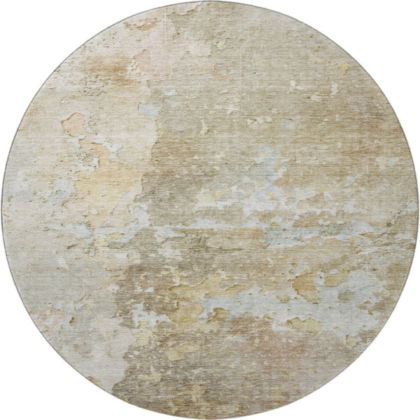 HomeRoots 8' X 8' Khaki Gray and Gold Abstract Washable Round Rug with UV Protection for Kids & Pets' Safety 692199