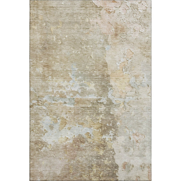 HomeRoots 8' Khaki Gray and Gold Abstract Area Rug - Washable, UV Protected, Stain Resistant for Busy Homes 692200
