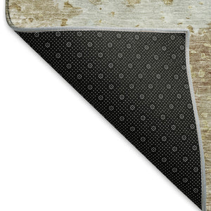 HomeRoots 8' Khaki Gray and Gold Abstract Area Rug - Washable, UV Protected, Stain Resistant for Busy Homes 692200