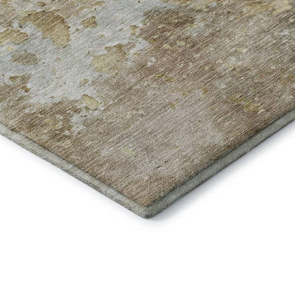 HomeRoots 8' Khaki Gray and Gold Abstract Area Rug - Washable, UV Protected, Stain Resistant for Busy Homes 692200