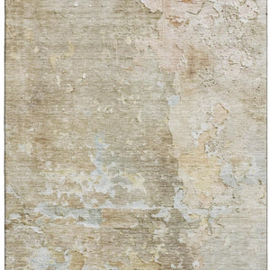 HomeRoots 8' Khaki Gray and Gold Abstract Area Rug - Washable, UV Protected, Stain Resistant for Busy Homes 692200