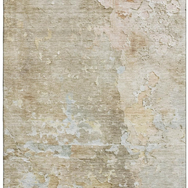 HomeRoots 8' Khaki Gray and Gold Abstract Area Rug - Washable, UV Protected, Stain Resistant for Busy Homes 692200