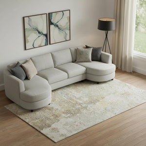 HomeRoots 10' Khaki Gray & Gold Abstract Area Rug - Washable, UV-Protected, Stain Resistant for Modern Homes 692202