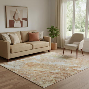 HomeRoots 5' X 8' Salmon Ivory Gold Abstract Washable Area Rug - Durable, Stain Resistant, UV Protected Beauty 692204