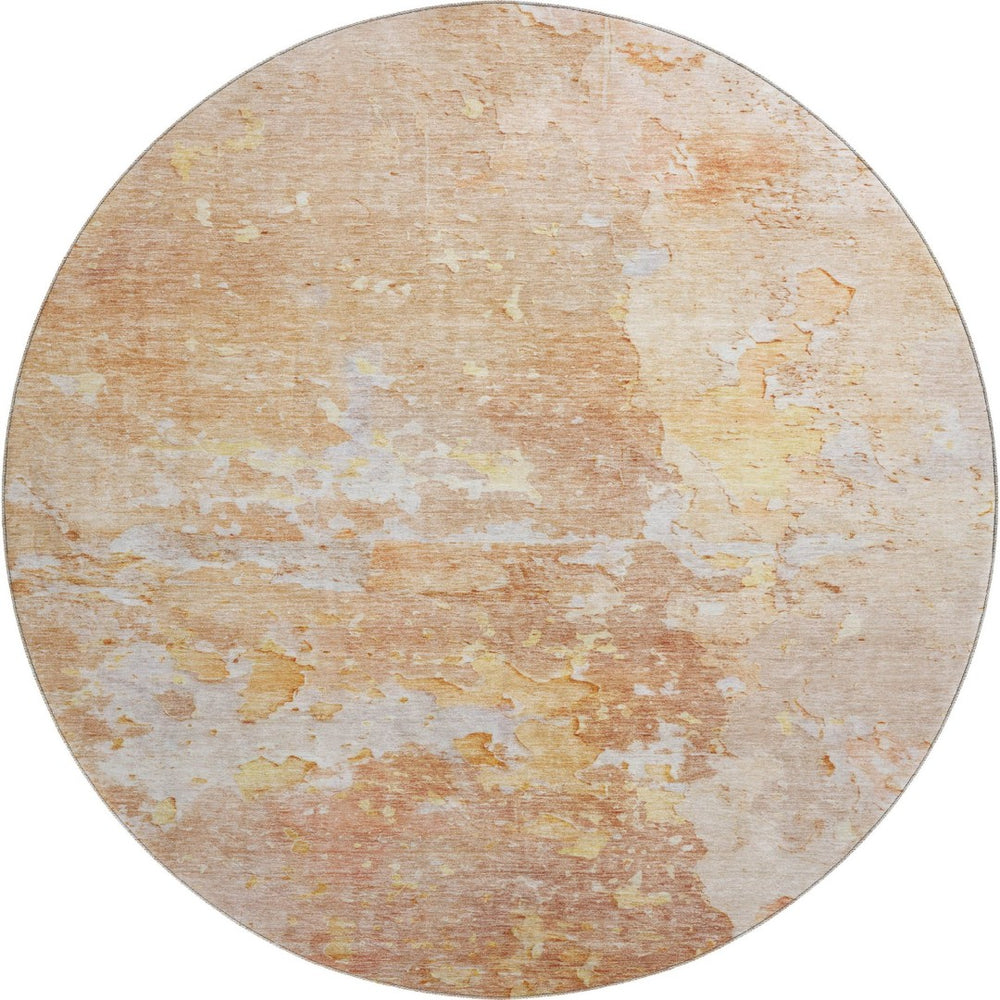 HomeRoots 8' X 8' Salmon Ivory Gold Abstract Round Rug - Washable, UV Protected, Non-Slip for Stylish Living Spaces 692205