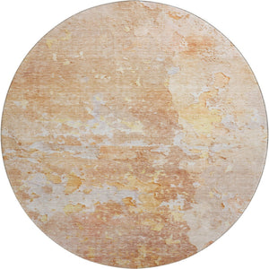 HomeRoots 8' X 8' Salmon Ivory Gold Abstract Round Rug - Washable, UV Protected, Non-Slip for Stylish Living Spaces 692205