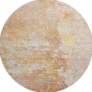 HomeRoots 8' X 8' Salmon Ivory Gold Abstract Round Rug - Washable, UV Protected, Non-Slip for Stylish Living Spaces 692205