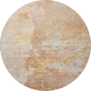 HomeRoots 8' X 8' Salmon Ivory Gold Abstract Round Rug - Washable, UV Protected, Non-Slip for Stylish Living Spaces 692205