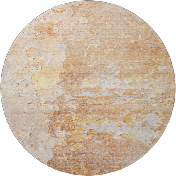 HomeRoots 8' X 8' Salmon Ivory Gold Abstract Round Rug - Washable, UV Protected, Non-Slip for Stylish Living Spaces 692205