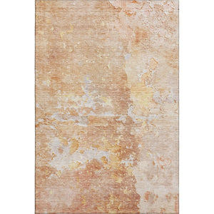HomeRoots 8' Salmon Abstract Area Rug with Gold & Ivory - Washable, UV-Protected, Stain-Resistant Design 692206