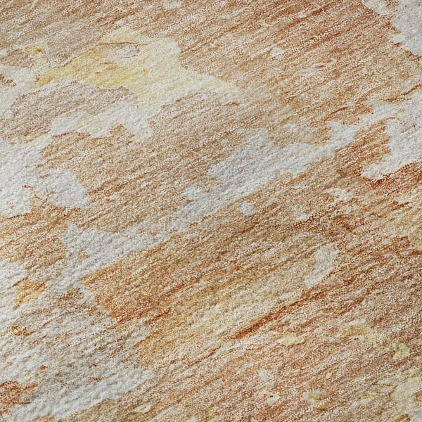 HomeRoots 8' Salmon Abstract Area Rug with Gold & Ivory - Washable, UV-Protected, Stain-Resistant Design 692206