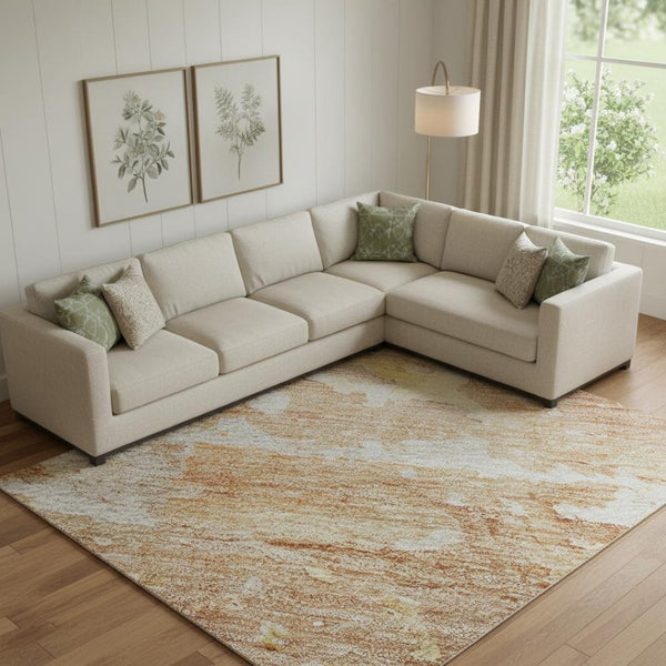 HomeRoots 10' X 14' Oversized Salmon Ivory & Gold Abstract Washable Area Rug - UV Protected, Pet Friendly! 692208